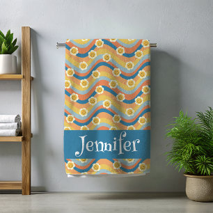 Retro Rainbow Smiley gezicht Bloemen Strandlaken