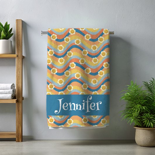 Retro Rainbow Smiley gezicht Bloemen Strandlaken