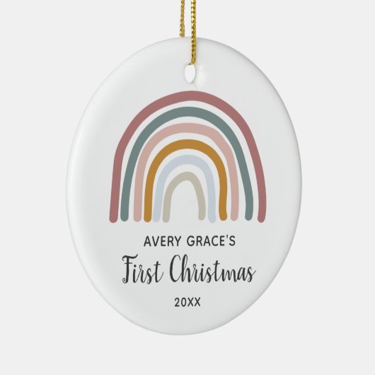 Retro Rainbow Specialized Baby's Eerste Kerstmis Keramisch Ornament (Rechts)