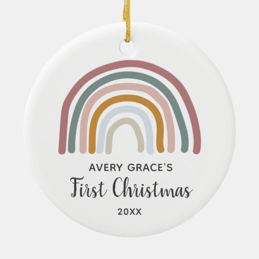 Retro Rainbow Specialized Baby's Eerste Kerstmis Keramisch Ornament (Achterkant)