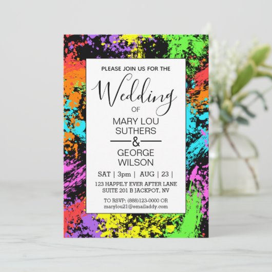 Retro Rainbow Splash Weddenschap Kaart (Staand voorkant)