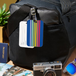 Retro Rainbow Stripe Blue Bagagelabel