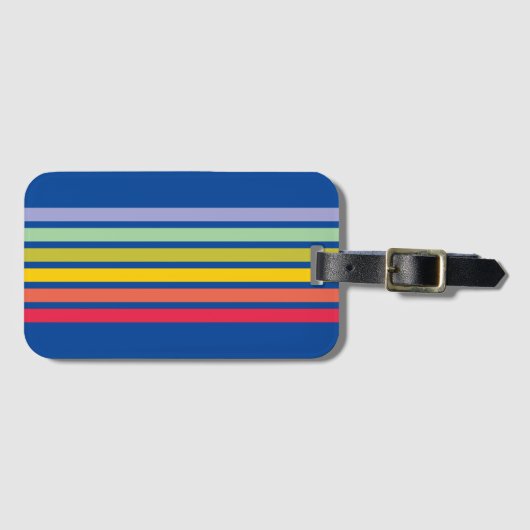 Retro Rainbow Stripe Blue Bagagelabel (Voorkant (horizontaal))