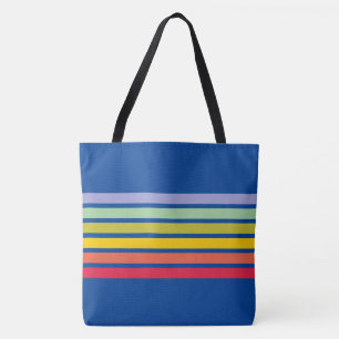 Retro Rainbow Stripe  Blue Tote Bag