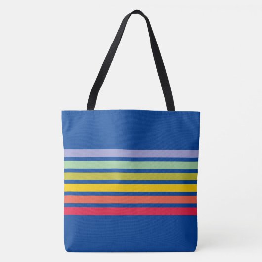 Retro Rainbow Stripe  Blue Tote Bag (Voorkant)