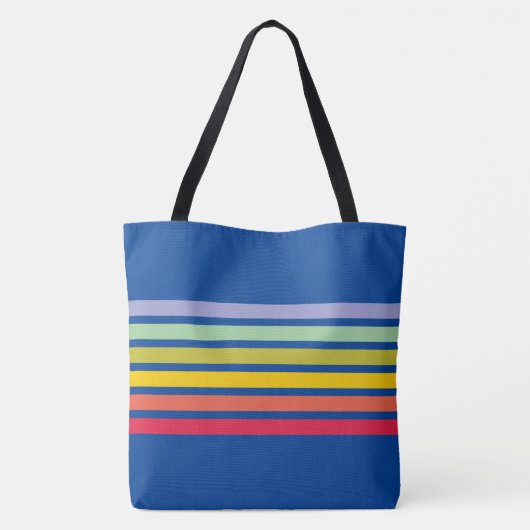 Retro Rainbow Stripe  Blue Tote Bag (Achterkant)