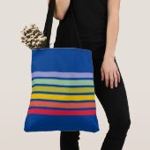 Retro Rainbow Stripe  Blue Tote Bag (Dichtbij)