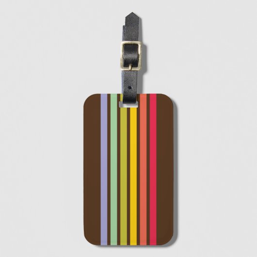 Retro Rainbow Stripe Brown Bagagelabel (Voorkant (verticaal))