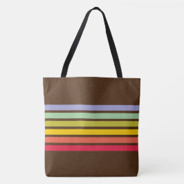 Retro Rainbow Stripe  Brown Tote Bag