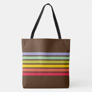 Retro Rainbow Stripe  Brown Tote Bag