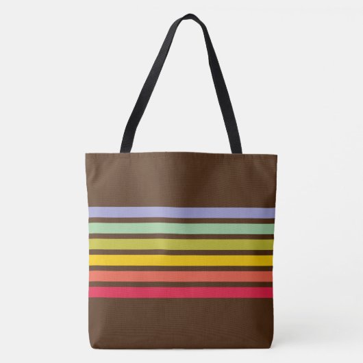 Retro Rainbow Stripe  Brown Tote Bag (Voorkant)