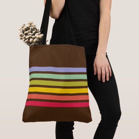 Retro Rainbow Stripe  Brown Tote Bag (Dichtbij)