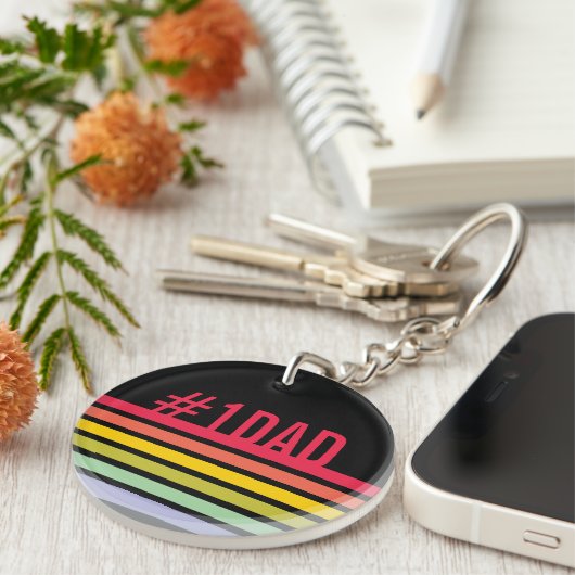 Retro Rainbow Stripe nummer 1 Pap Sleutelhanger (Voorkant Rechts)