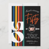 Retro Rainbow Striped “Fifty” Birthday Invitation Kaart (Voorkant)