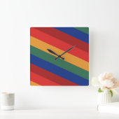 Retro Rainbow Stripes Regenbogen Regenbogenfarben Vierkante Klok (Huis)