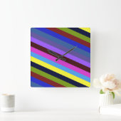 Retro Rainbow Stripes Regenbogen Regenbogenfarben Vierkante Klok (Huis)
