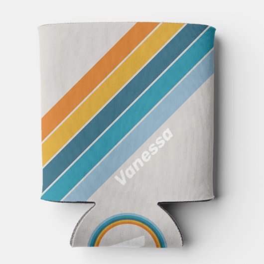 Retro Rainbow Stripes with Name Blikjeskoeler (Achterkant)