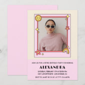 Retro Rainbow Sun Foto Roze 36e verjaardag Kaart (Voorkant / Achterkant)