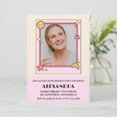 Retro Rainbow Sun Foto Roze 46e verjaardag Kaart (Staand voorkant)