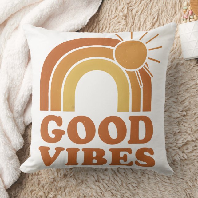 Retro Rainbow Sun "Good Vibes" Throw Pillow Kussen (Deken)