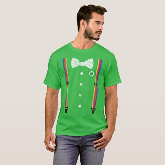 Retro Rainbow Suspender Leprechaun St Patricks Day T-shirt (Voorkant volledig)