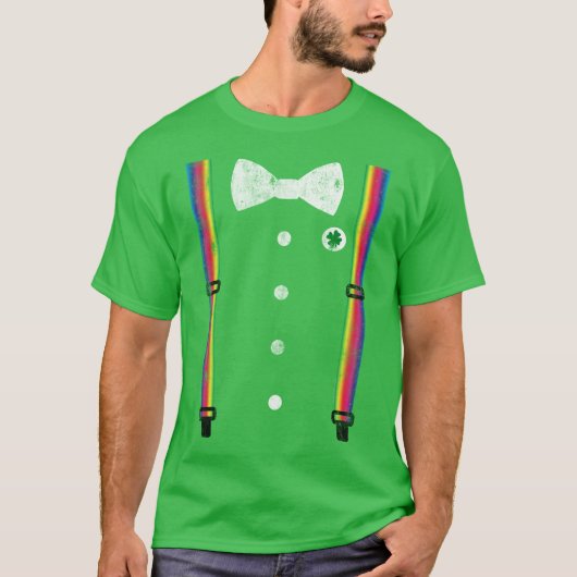 Retro Rainbow Suspender Leprechaun St Patricks Day T-shirt (Voorkant)