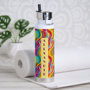 Retro Rainbow Swirls patroon Gepersonaliseerde naa Waterfles