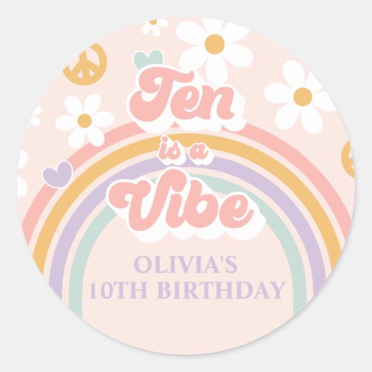 Retro Rainbow ten is een Vibe 10e verjaardag Ronde Sticker (Voorkant)