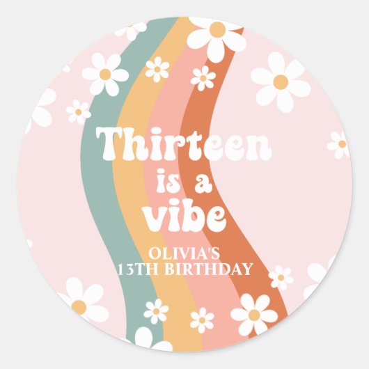 Retro Rainbow Thirteen is een vibe 13e verjaardag Ronde Sticker (Voorkant)