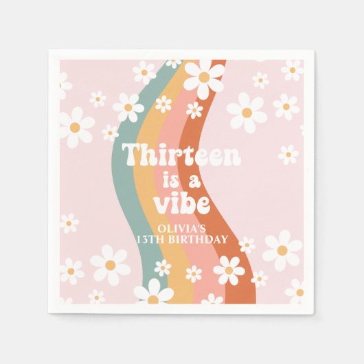 Retro Rainbow Thirteen is een vibe 13e verjaardag Servet (Voorkant)