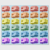Retro Rainbow Trailers Motorhome RV op blauw Cadeaupapier (Vlak)