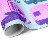 Retro Rainbow Trailers Motorhome RV op blauw Cadeaupapier (Rol Hoek)