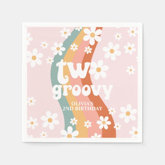 Retro Rainbow twee Groovy Daisy Servet (Voorkant)