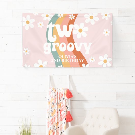 Retro Rainbow Two Groovy Daisy 2e Spandoek (Insitu)
