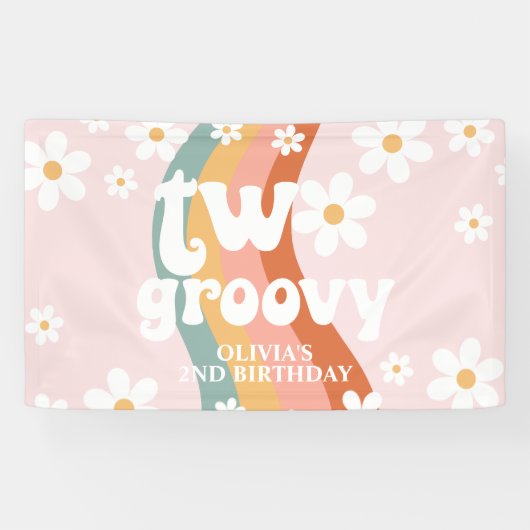 Retro Rainbow Two Groovy Daisy 2e Spandoek (Horizontaal)