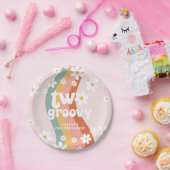 Retro Rainbow Two Groovy Daisy Papieren Bordje (Feest)