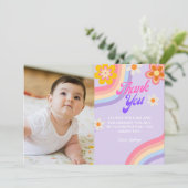 Retro Rainbow Verjaardagsfoto Bedankkaart (Staand voorkant)