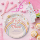 Retro Rainbow Vijf is een Vibe 5de verjaardag Papieren Bordje (Feest)