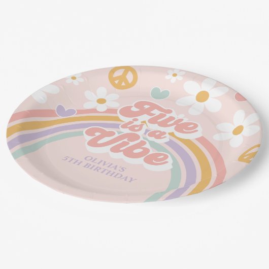 Retro Rainbow Vijf is een Vibe 5de verjaardag Papieren Bordje (Gekanteld)