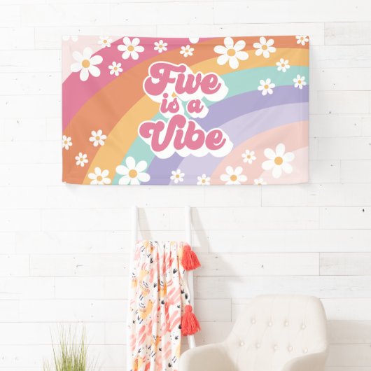 Retro Rainbow Vijf is een Vibe 5de verjaardag Spandoek (Insitu)