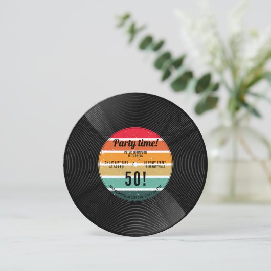  Retro Rainbow Vinyl Record Muziek Verjaardag Kaart (Staand voorkant)