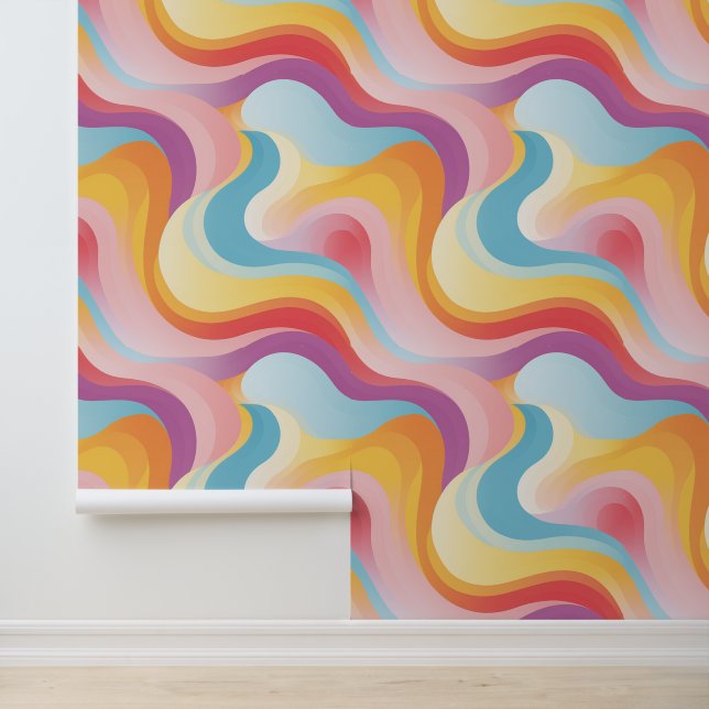 Retro Rainbow Wave Behang (Applicatie)