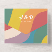 Retro Rainbow Wave LGBTQ Gay Pride QR Code Bruilof All In One Uitnodiging (Achterkant)