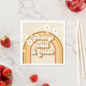 Retro Rainbow Young Wild and Three Birthday Paper Servet (Insitu)