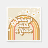 Retro Rainbow Young Wild and Three Birthday Paper Servet (Voorkant)