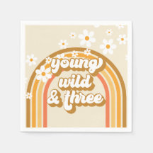 Retro Rainbow Young Wild and Three Birthday Paper