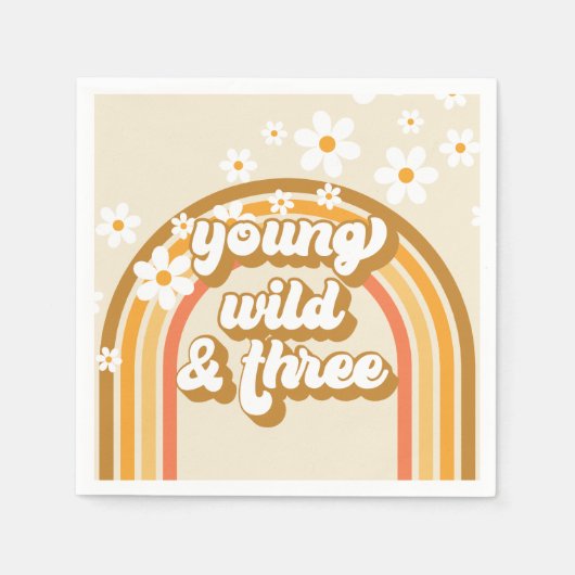 Retro Rainbow Young Wild and Three Birthday Paper Servet (Voorkant)