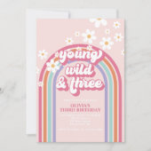 Retro Rainbow Young Wild Three Invitation Kaart (Voorkant)