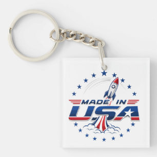 Retro raket Made in USA patriottische badge Sleutelhanger