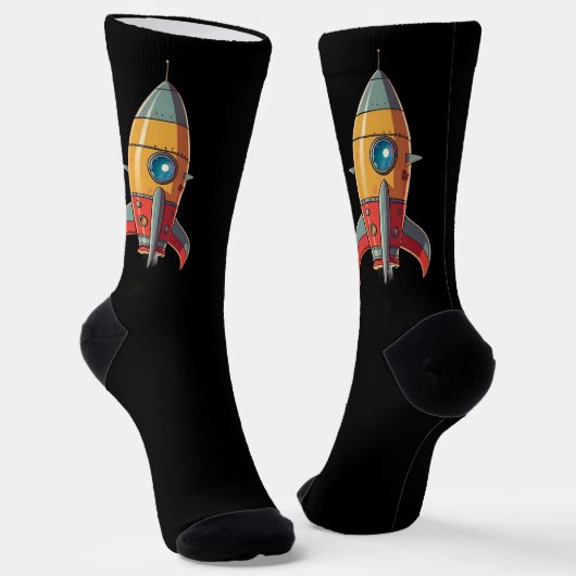 Retro raket naar de maan sokken (Gebogen)